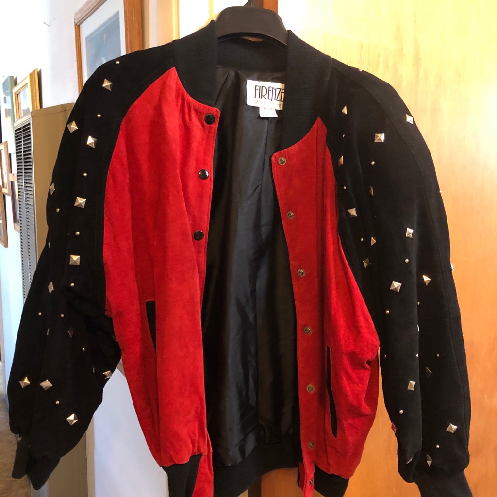 Suede Red/Black Studded Dress Jacket. Medium